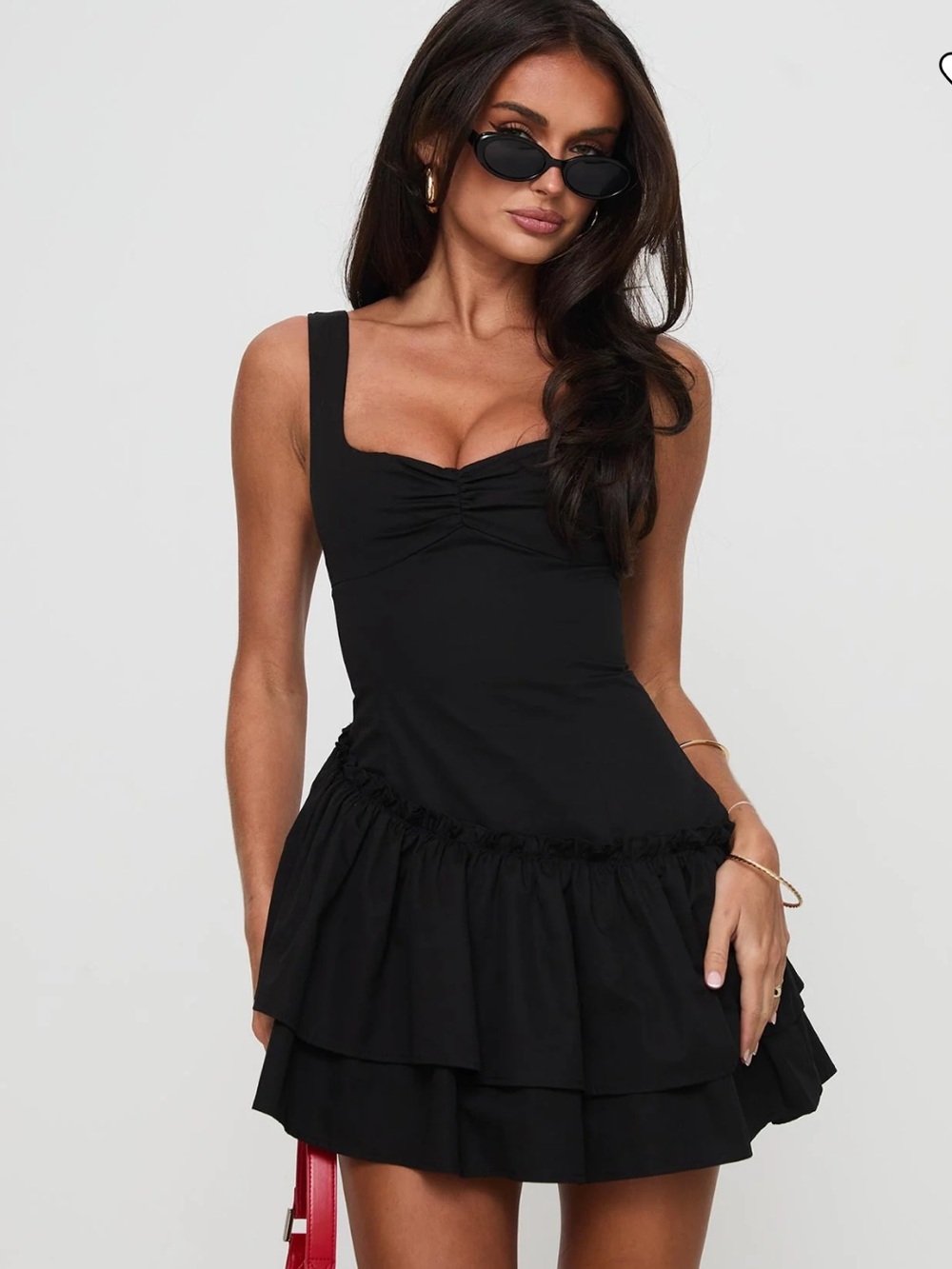 Princess Polly Shantelle asymmetric ruffle hem lace-up detail romper in black 2 - Picture 1 of 12